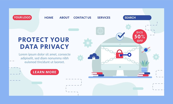 Vector Gratis flat design data privacy landing page template