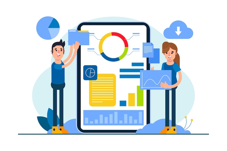 Vector Gratis flat design gathering data in business concept