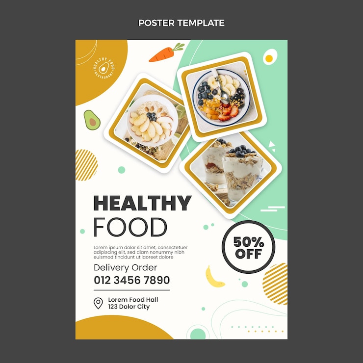 Vector Gratis flat design healthy food poster template