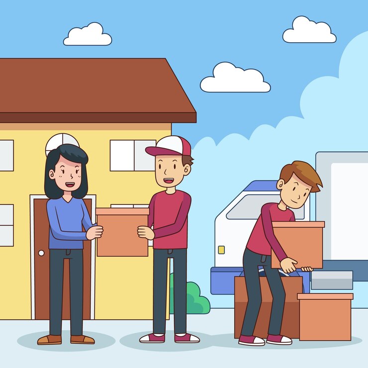 Vector Gratis flat design house moving concept illustration with family