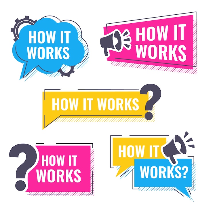 Vector Gratis flat design how it works label collection