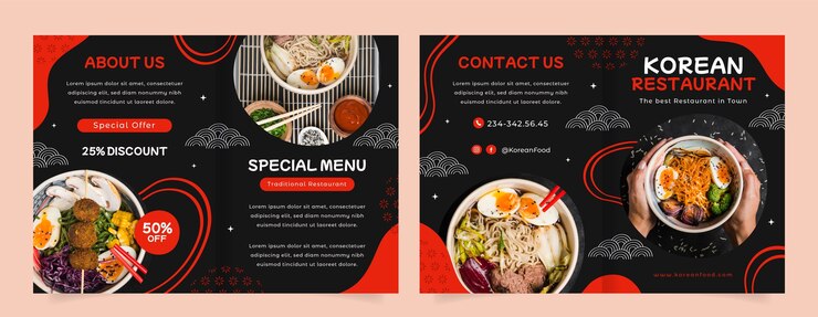 Vector Gratis flat design korean restaurant brochure