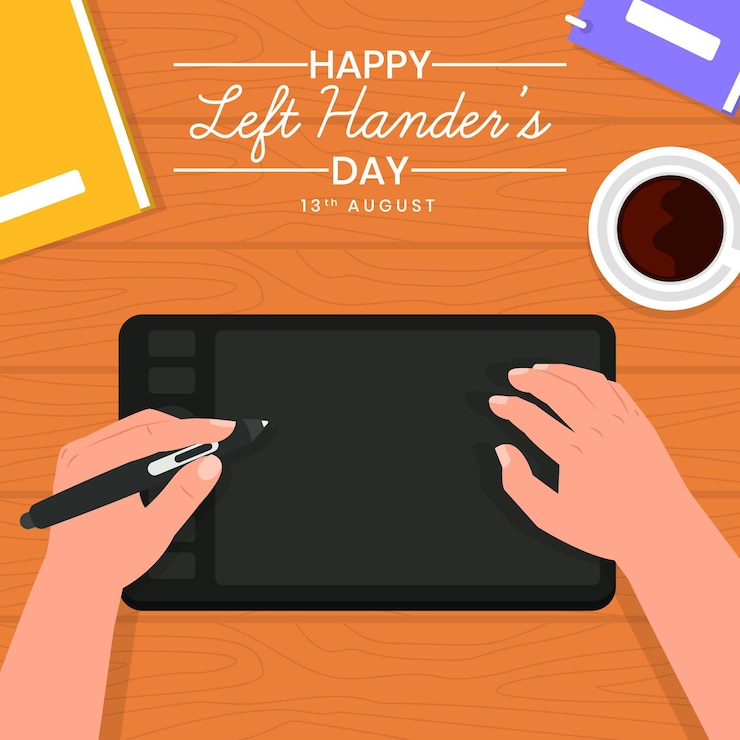 Vector Gratis flat design left handers day illustration with graphic tablet