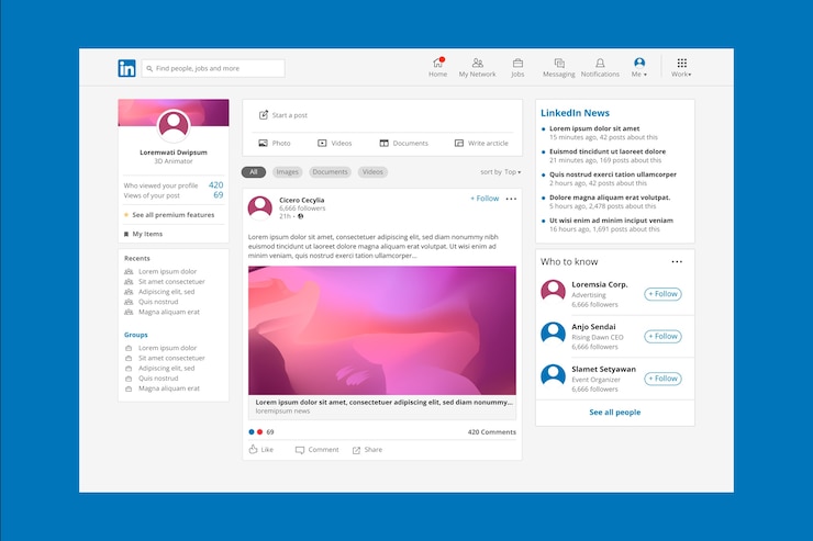 Vector Gratis flat design linkedin mockup