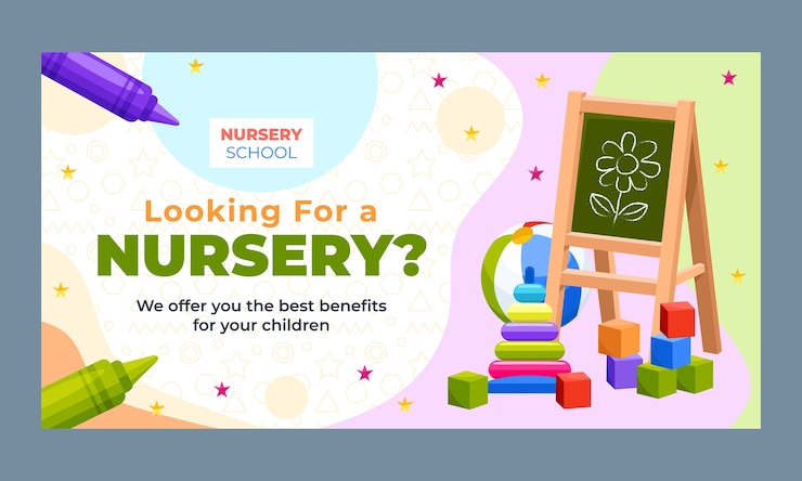 Vector Gratis flat design nursery school facebook template