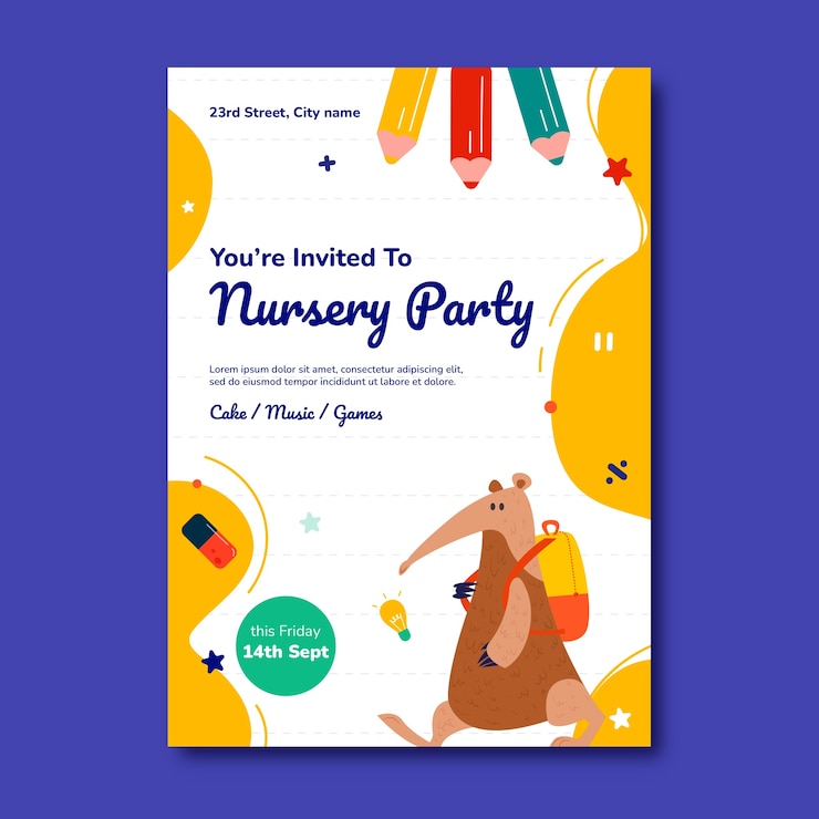 Vector Gratis flat design nursery school invitation