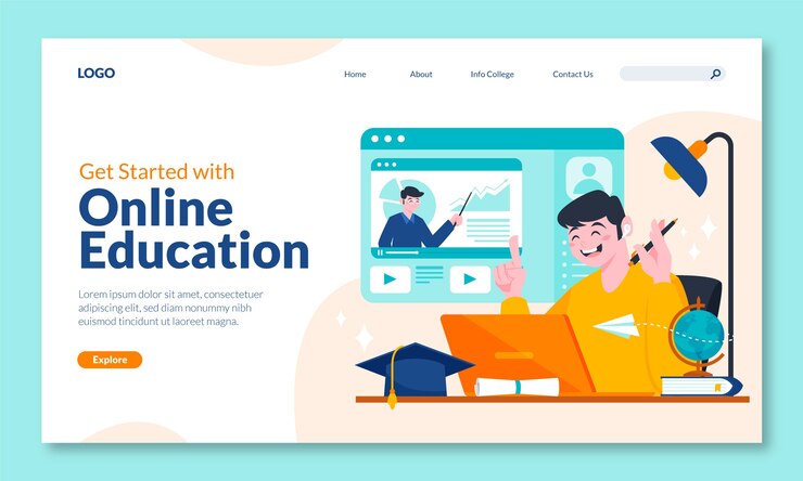 Vector Gratis flat design online college landing page template