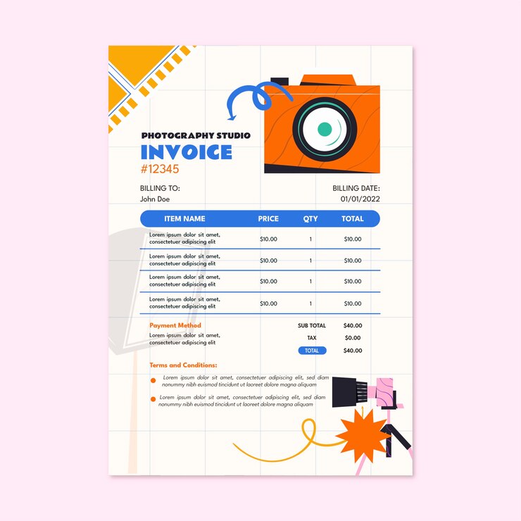 Vector Gratis flat design photography studio invoice