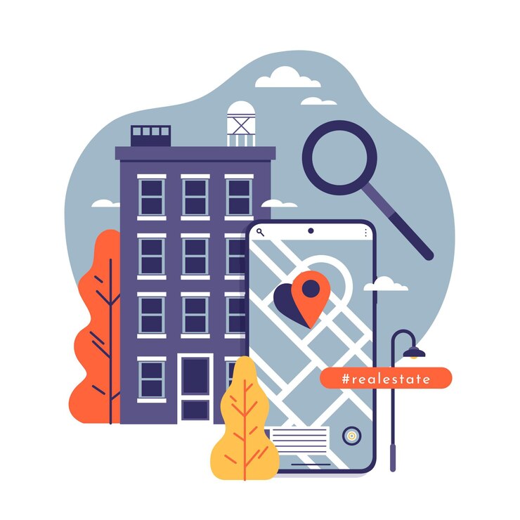Vector Gratis flat design real estate searching illustration