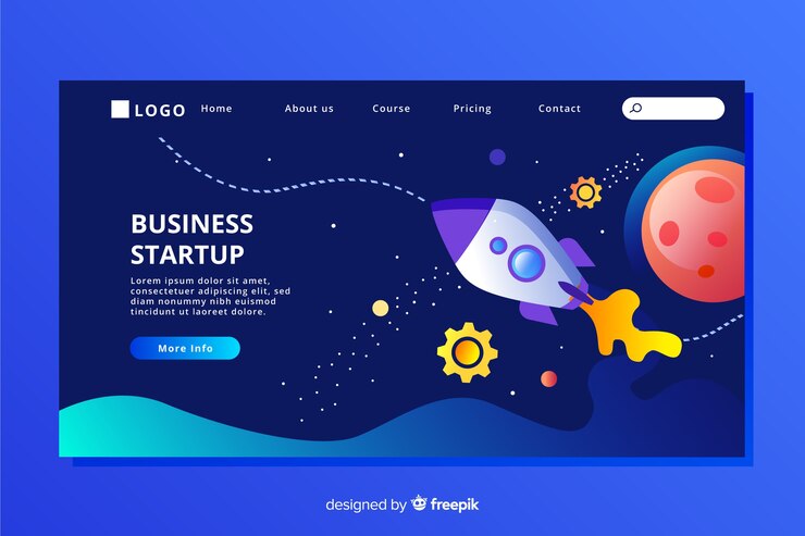 Vector Gratis flat design  startup landing page with spaceship