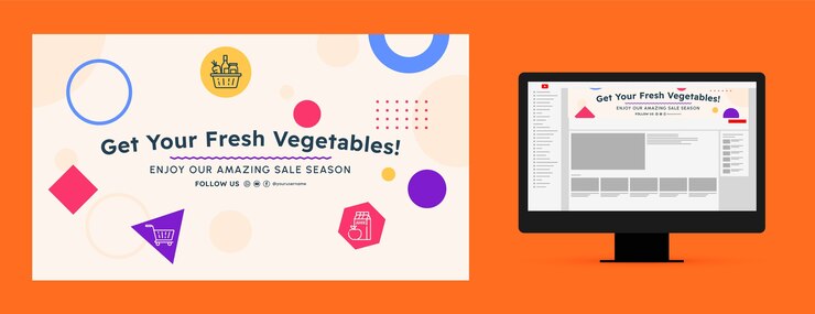 Vector Gratis flat design supermarket youtube channel art