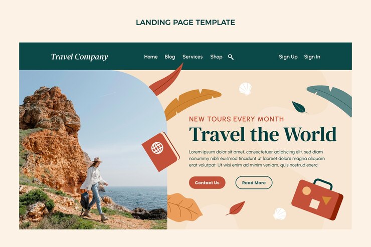 Vector Gratis flat design travel landing page