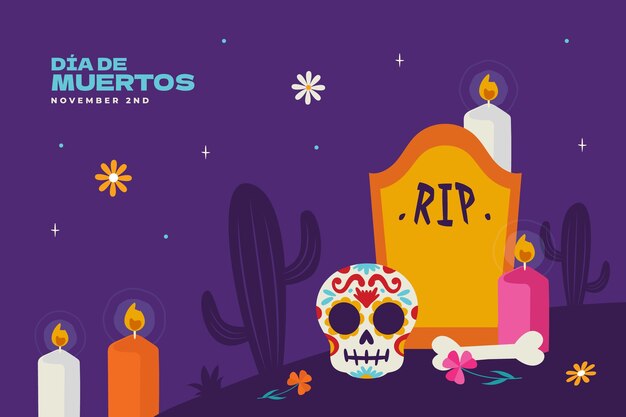 Flat dia de muertos celebration background