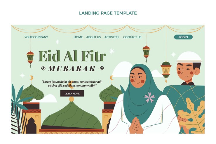 Vector Gratis flat eid al-fitr landing page template