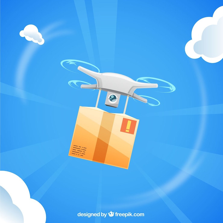 Vector Gratis flat flying drone with box