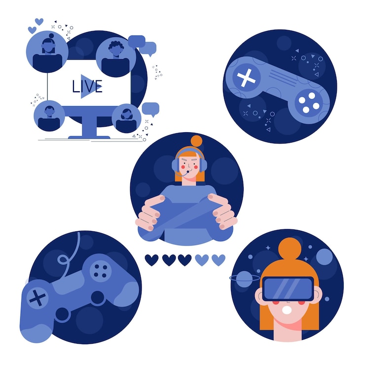 Vector Gratis flat game streamer concept elements