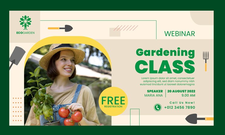 Vector Gratis flat gardening webinar template