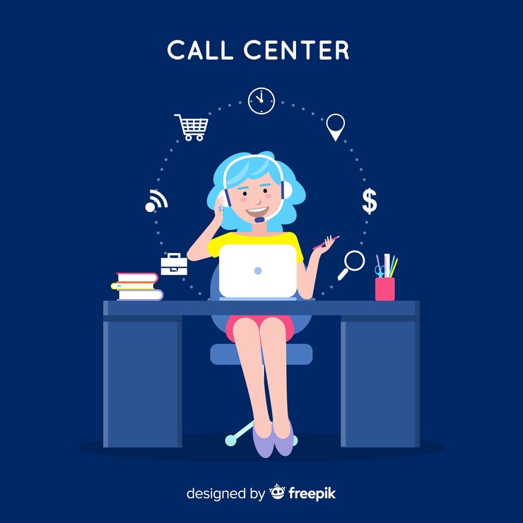 Vector Gratis flat girl working in a call center background