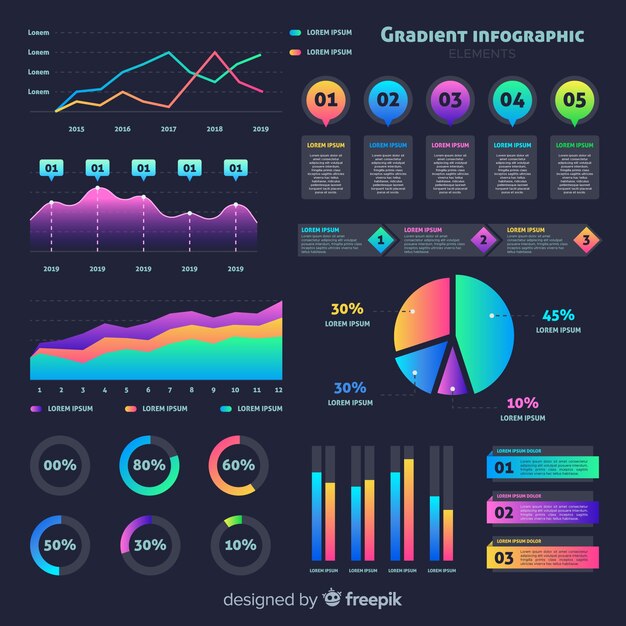 flat gradient infographic with stats