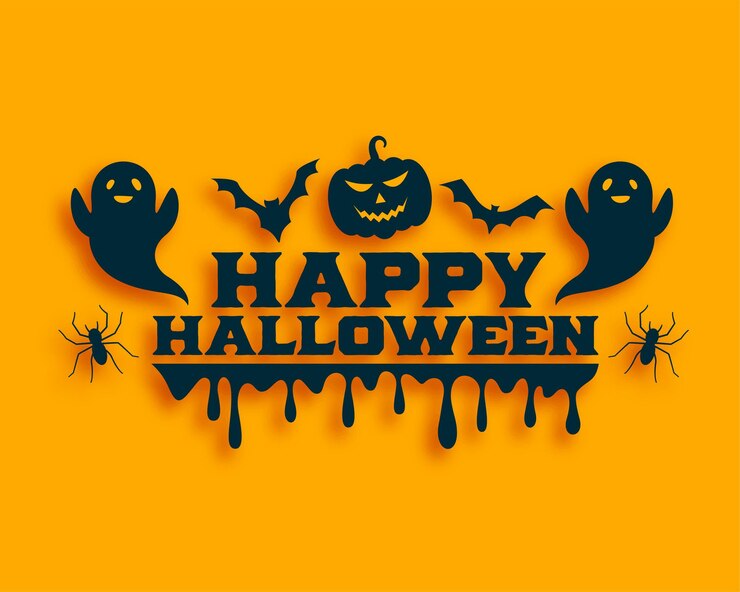 Vector Gratis flat halloween card with ghost and flying bats