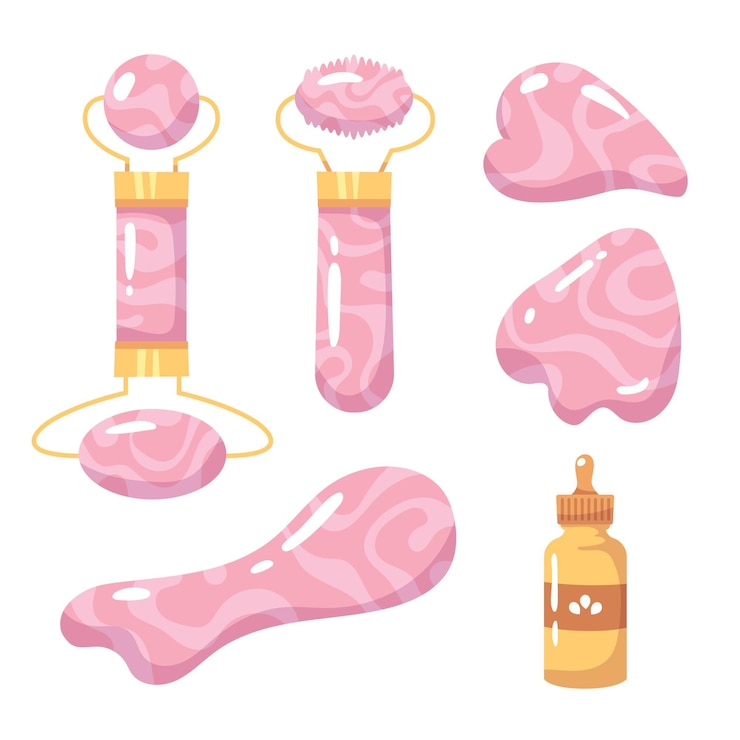 Vector Gratis flat-hand drawn hade roller and gua sha illustration