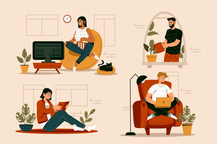 Vector Gratis flat-hand drawn hygge lifestyle illustration with people