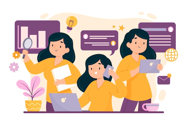Vector Gratis flat-hand drawn multitask business woman