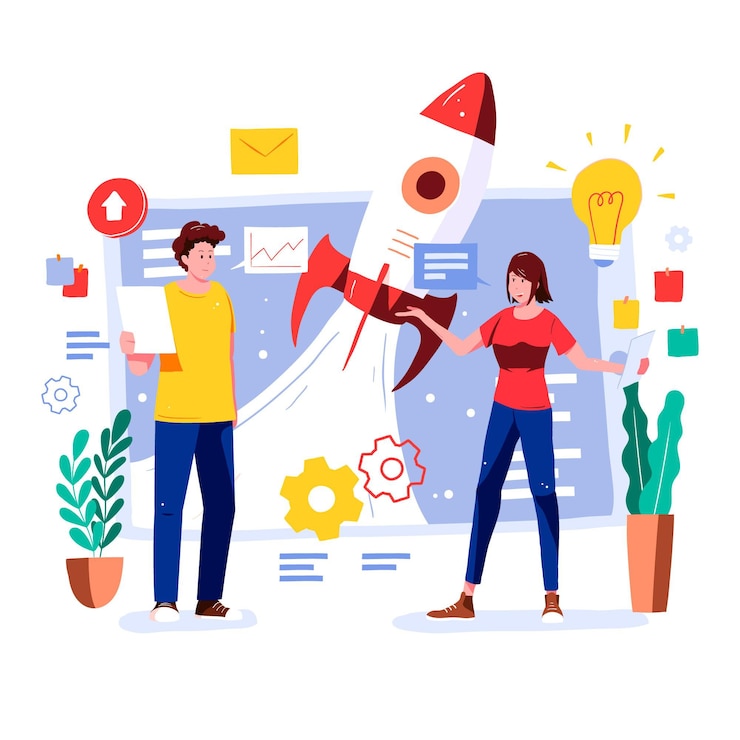 Vector Gratis flat-hand drawn people starting a business project