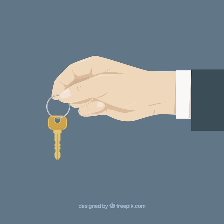 Vector Gratis flat hand holding house key background