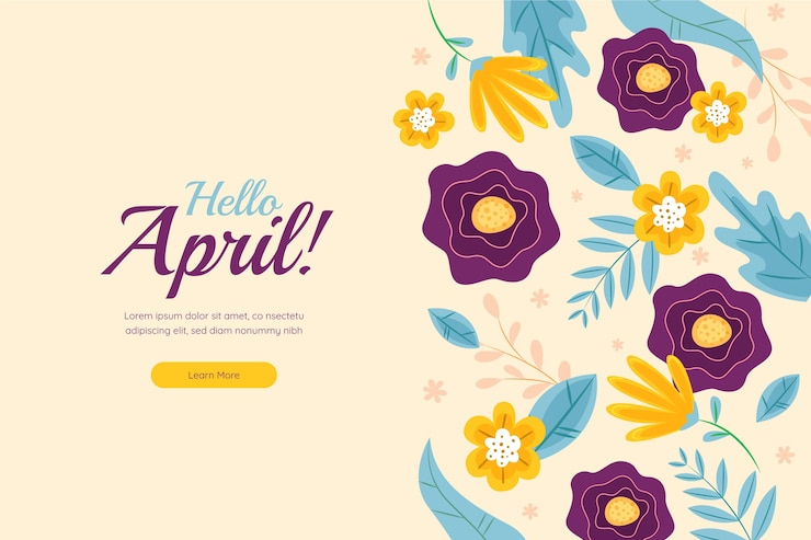 Vector Gratis flat hello april horizontal banner and background