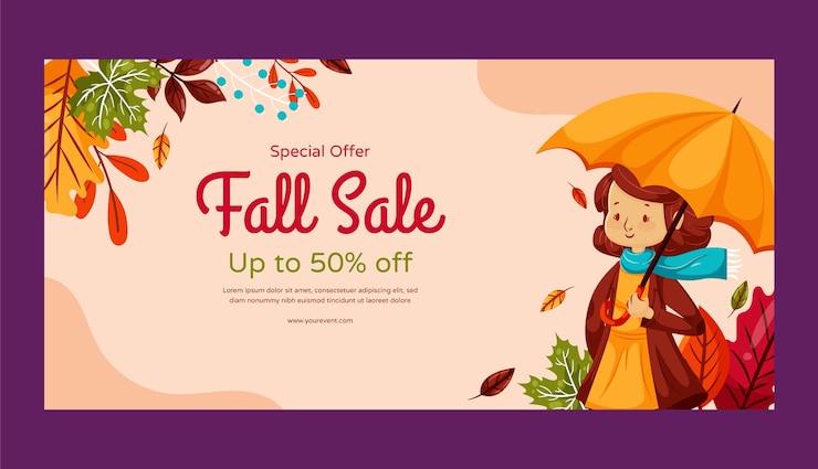 Vector Gratis flat horizontal sale banner template for autumn season celebration