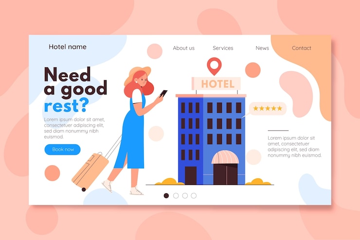 Vector Gratis flat hotel landing page template with illustrations