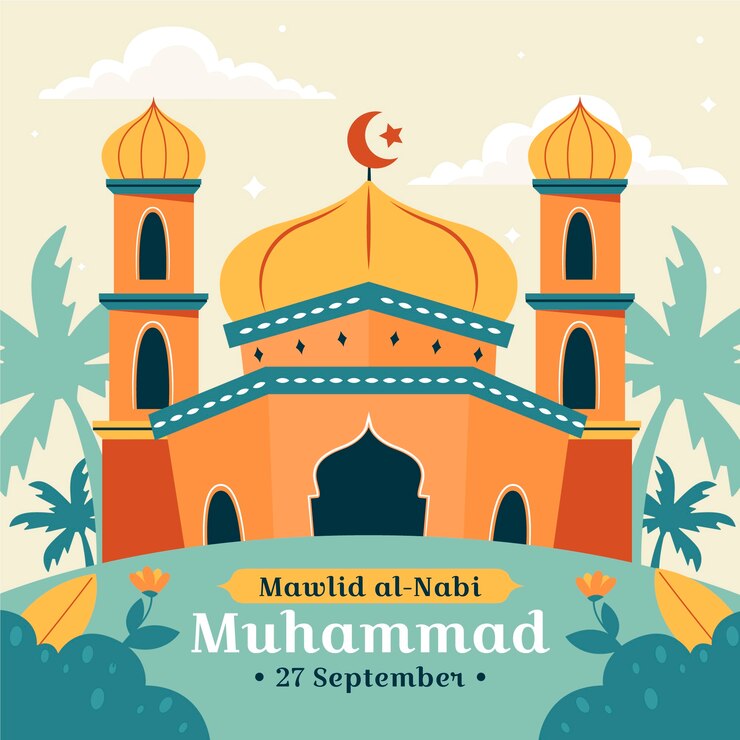 Vector Gratis flat illustration for islamic mawlid al-nabi holiday celebration