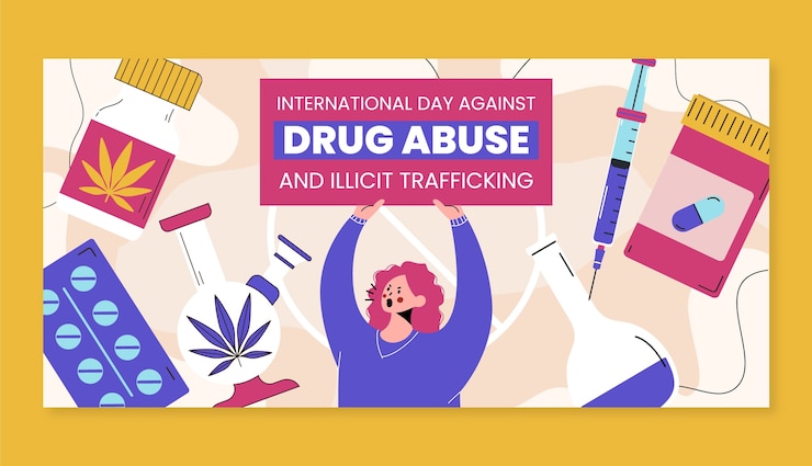 Vector Gratis flat international day against drug abuse and illicit trafficking banner
