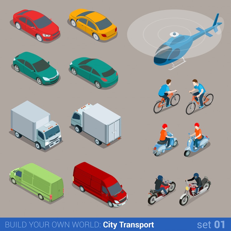 Vector Gratis flat isometric city transport isometric set