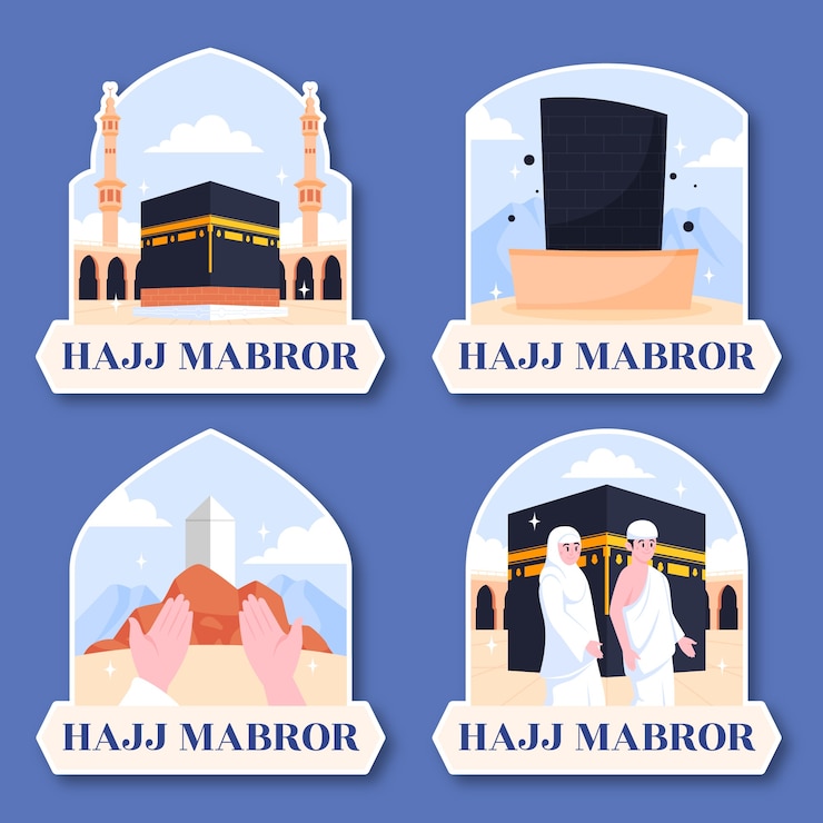 Vector Gratis flat labels collection for islamic hajj pilgrimage