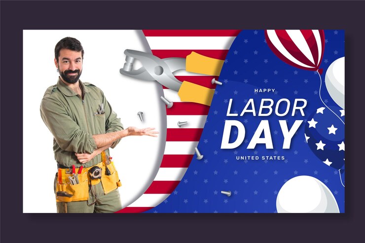 Vector Gratis flat labor day horizontal banner with photo