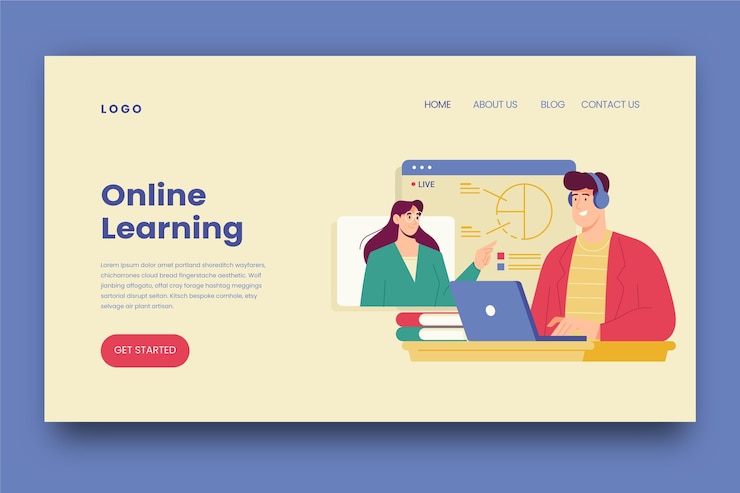 Vector Gratis flat linear online learning landing page