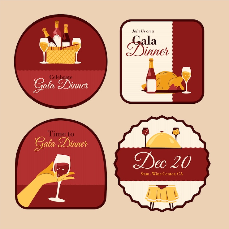 Vector Gratis flat luxury labels collection for gala dinner