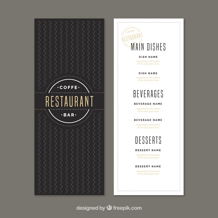 Vector Gratis flat menu template for a restaurant