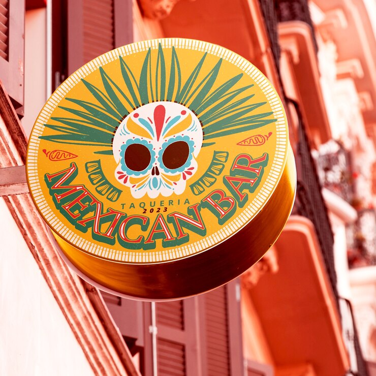 Vector Gratis flat mexican bar sign text illustration