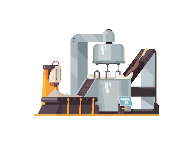 Vector Gratis flat of automated machine for food production