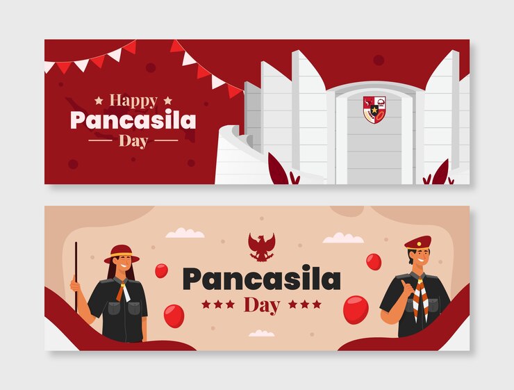 Vector Gratis flat pancasila day horizontal banners set