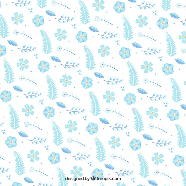 Vector Gratis flat pattern with blue flowers and plants