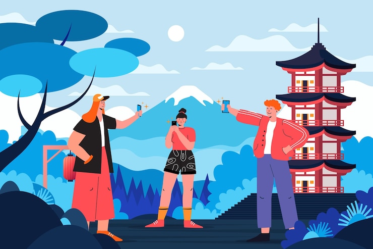 Vector Gratis flat people taking photos on holiday