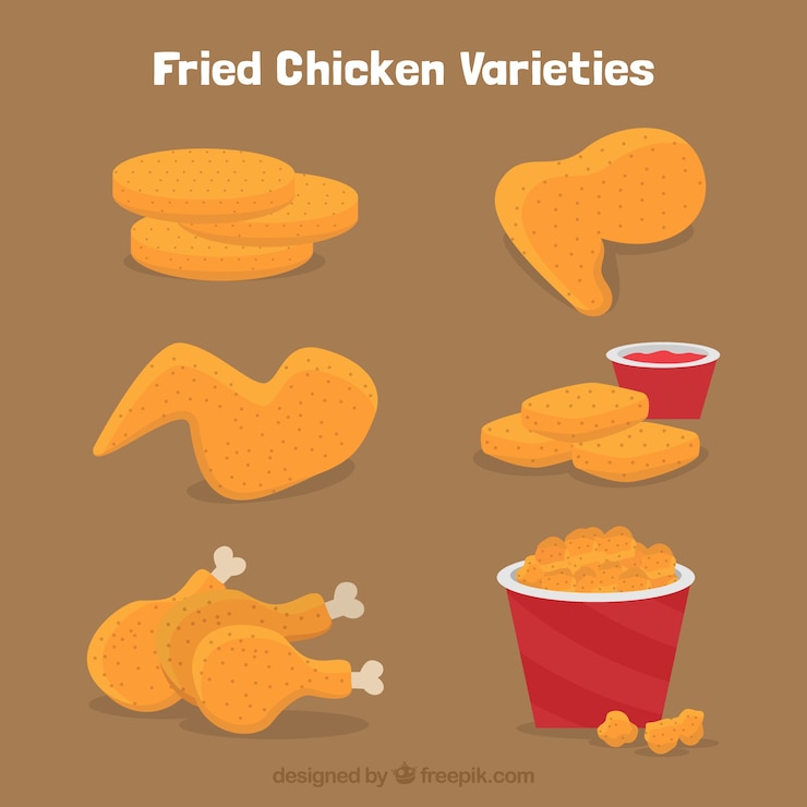 Vector Gratis flat set of fried chicken