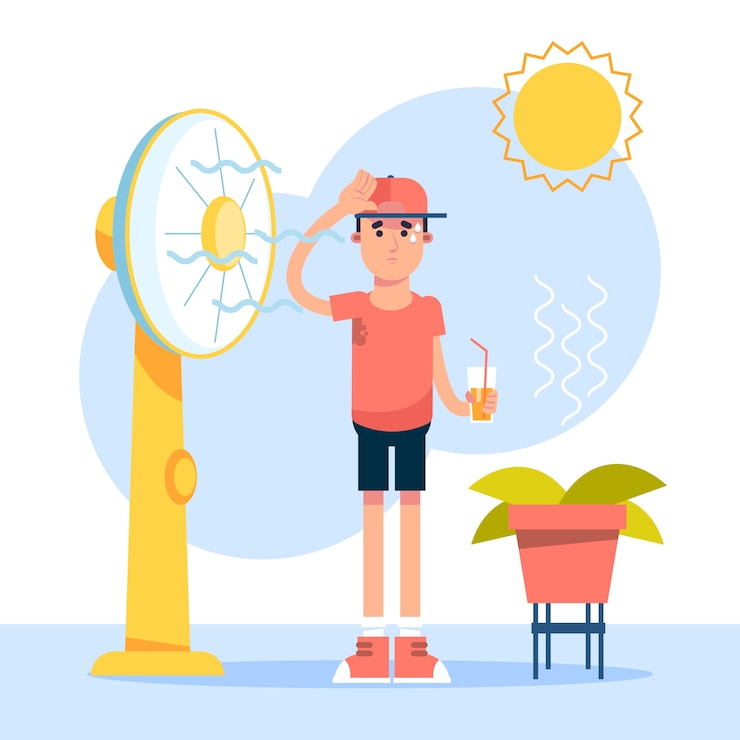 Vector Gratis flat summer heat illustration with man in front of fan