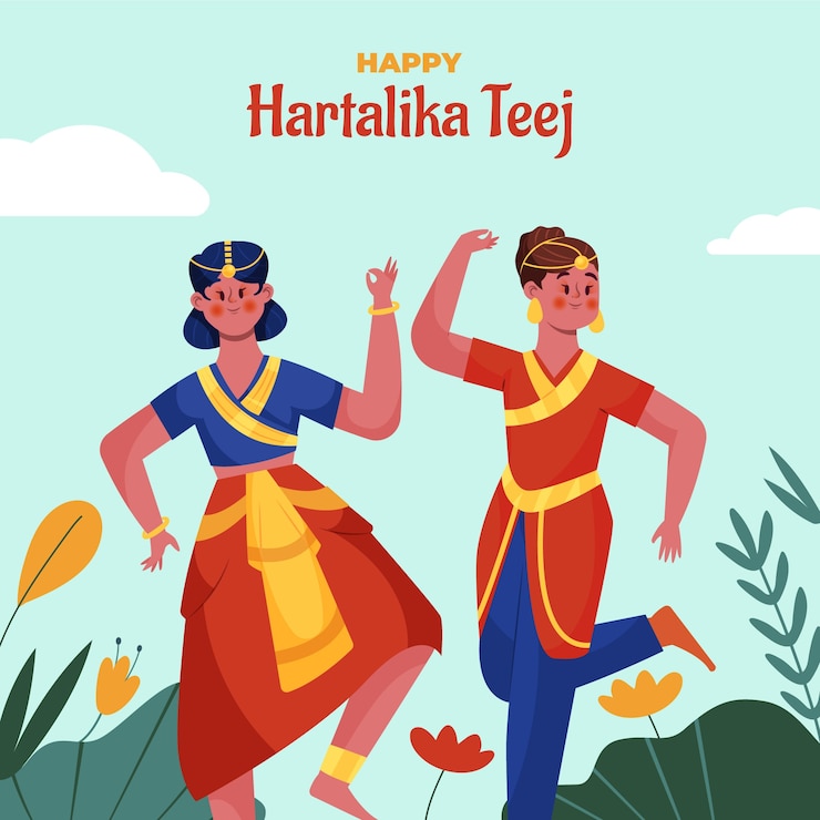 Vector Gratis flat teej illustration with women dancing