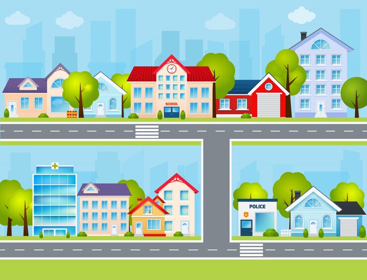 Vector Gratis flat town illustration