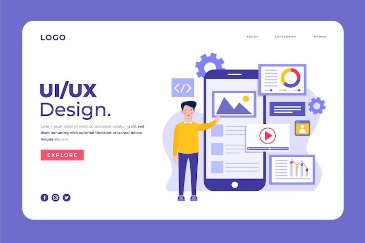 Vector Gratis flat ui/ux landing page template